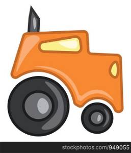 A small cute orange tractor, vector, color drawing or illustration.