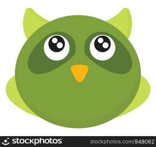 A small cute owl in green colour with large eyes , vector, color drawing or illustration.