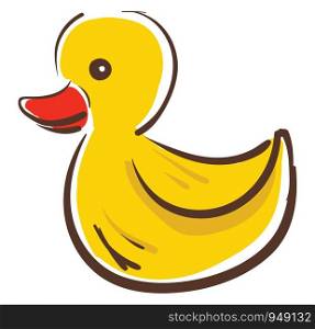 A small cute yellow duck toy, vector, color drawing or illustration.