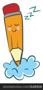 A small pencil which is in sound sleep, vector, color drawing or illustration.
