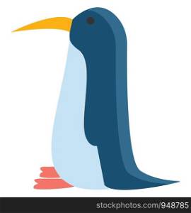 A small penguin in blue color with sharp yellow beak, vector, color drawing or illustration.