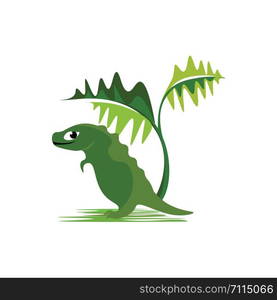 A small single dinosaur standing in a forest vector color drawing or illustration