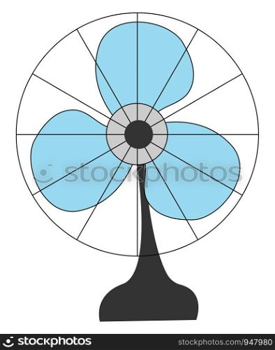 A small table fan in blue colour with three clean wings , vector, color drawing or illustration.