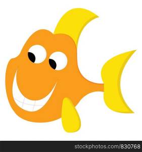 A smiling cartoon orange and yellow colored fish with eyes looking down is happy vector color drawing or illustration