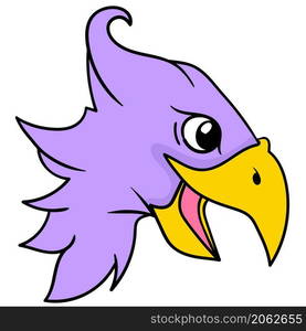 a smiling eagle head with a sharp purple beak