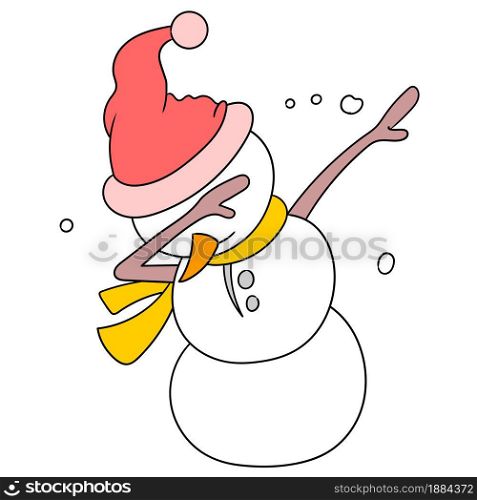 a snowman in a cute pose. vector illustration of cartoon doodle sticker draw