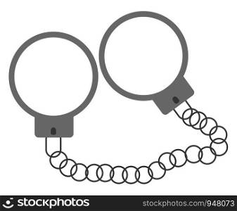 A solid metal handcuff to arrest the accused and prevent from escaping, vector, color drawing or illustration.