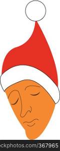 A sorrowful man wearing a Christmas cap vector color drawing or illustration