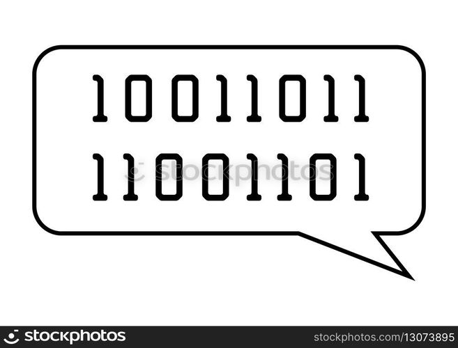 A speech bubble containing binary code is presented. Ideal for technology, coding, programming, digital communication, and computer science themes. Clean, minimal, modern style. Binary Code Speech Bubble for Digital Communication and Technology Concepts