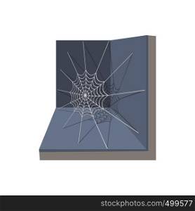 A spider and a web icon in cartoon style on a white background. A spider and a web icon, cartoon style