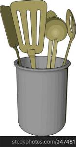 A spoon rest is piece of kitchenware that serves as a place to lay spoons and other cooking utensils vector color drawing or illustration