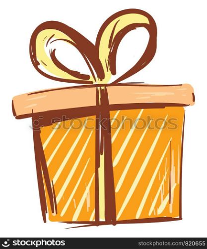 A square gift box wrapped in orange paper vector or color illustration