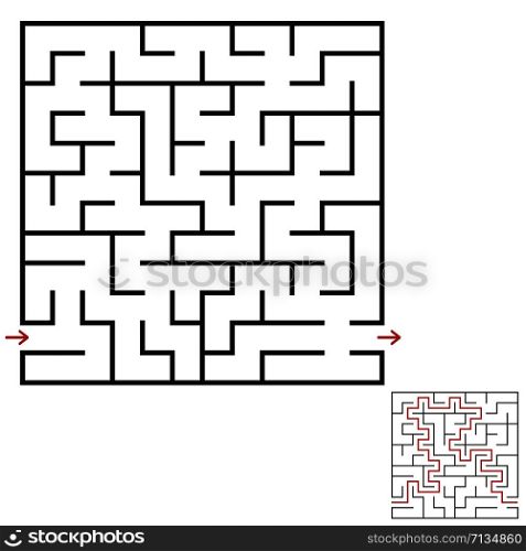 A square labyrinth. An interesting and useful game for children and adults. A simple flat vector illustration on a white background. With the decision. A square labyrinth. An interesting and useful game for children and adults. A simple flat vector illustration on a white background. With the decision.