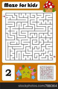 A square labyrinth. Developmental game for children. Vector illustration isolated on white background. Color design with cute cartoons.