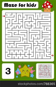 A square labyrinth. Developmental game for children. Vector illustration isolated on white background. Color design with cute cartoons.