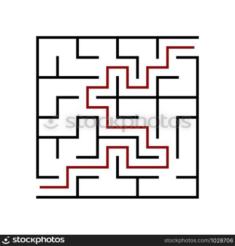 A square labyrinth for kids. The game is a mystery. A simple flat vector illustration on a white background. With the answer. A square labyrinth for kids. The game is a mystery. A simple flat vector illustration on a white background. With the answer.