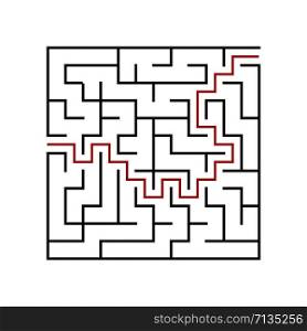 A square labyrinth for kids. The game is a mystery. A simple flat vector illustration on a white background. With the answer. A square labyrinth for kids. The game is a mystery. A simple flat vector illustration on a white background. With the answer.