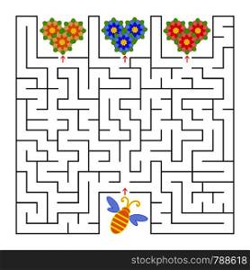 A square labyrinth. Help the bee collect honey from all the flowers. Simple flat isolated vector illustration. A square labyrinth. Help the bee collect honey from all the flowers. Simple flat isolated vector illustration.