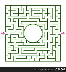 A square labyrinth with a circular center. Vector illustration isolated on white background. With a place for your image