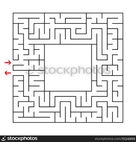 A square labyrinth with an entrance and an exit. Simple flat vector illustration isolated on white background. With a place for your image.. A square labyrinth with an entrance and an exit. Simple flat vector illustration isolated on white background. With a place for your image
