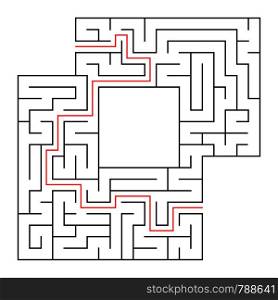 A square labyrinth with an entrance and an exit. Simple flat vector isolated illustration. With a place for your drawings. With the answer. A square labyrinth with an entrance and an exit. Simple flat vector isolated illustration. With a place for your drawings. With the answer.