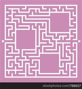 A square maze of white on a pink background. With a place for pictures. Simple flat isolated vector illustration. A square maze of white on a pink background. With a place for pictures. Simple flat isolated vector illustration.