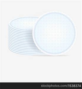 A stack of cosmetic cotton pads on a white background. Hypoallergenic cotton pads for makeup cleansing.. A stack of cosmetic cotton pads on a white background.
