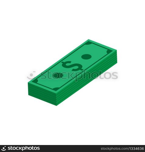 A stack of dollar bills in a simple style on a transparent background. Vector illustration. EPS 10
