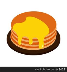 A stack of pancakes with honey isometric 3d icon on a white background. A stack of pancakes with honey isometric 3d icon