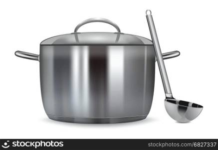 A stainless pan isolated on a white background Vector illustration