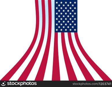 A star-striped US flag hanging vertically expanding below and forming a background. US flag perspective