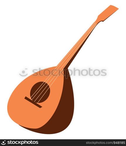 A stringed musical instrument mandolin consists of a round-back that has a deep bottom, out of wood, glued together into a bowl and plucked with a plectrum, vector, color drawing or illustration.