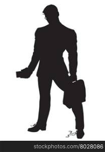 A strong leader businessman untied shoelaces pop art retro vector. Black silhouette. Conceptual business vector. Figure form icon.. strong leader businessman untied shoelaces black silhouette figu
