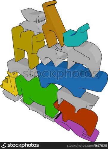 A structure of so many different wooden toy animals is looking so attractive vector color drawing or illustration