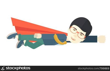 A superhero asian businessman flying high to achieve his goal. Challenge conceptA Contemporary style. Vector flat design illustration isolated white background. Horizontal layout. . Superhero businessman