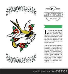 A symbol of love. A bird in the hand. Vector illustration in retro style. Isolated on white background. There is a place for your text. On Valentine&rsquo;s Day.