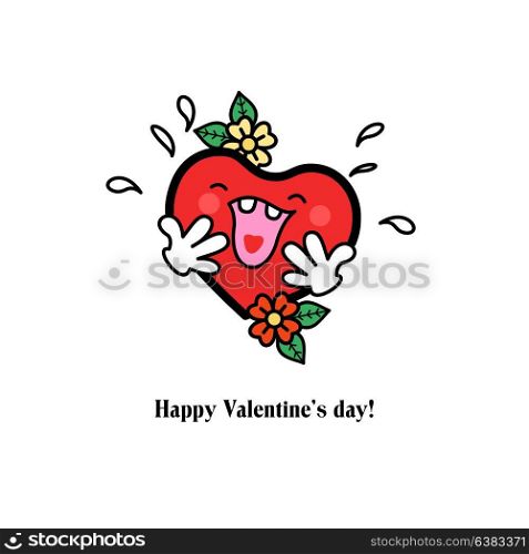 A symbol of love. A merry heart laughs. Vector illustration. Isolated on a white background. Happy Valentine&rsquo;s day.