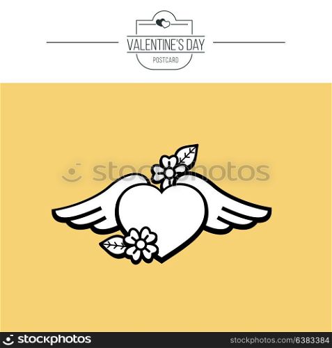 A symbol of love. Heart with wings. Vector illustration in retro style. Isolated on white background. On Valentine&rsquo;s Day.