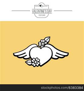 A symbol of love. Heart with wings. Vector illustration in retro style. Isolated on white background. On Valentine&rsquo;s Day.