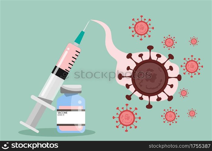 a syringe with COVID-19 virus vaccine. Coronavirus vaccine shot for diseases outbreak vaccination, medicine and drug concept.Discovery of the vaccine against COVID-19.
