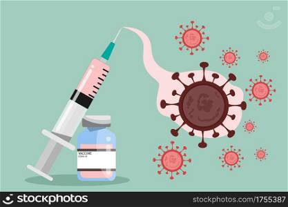 a syringe with COVID-19 virus vaccine. Coronavirus vaccine shot for diseases outbreak vaccination, medicine and drug concept.Discovery of the vaccine against COVID-19.