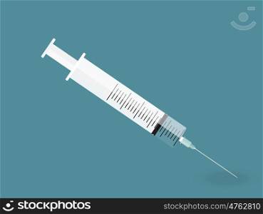A syringe with needle on blue background - shot. Vector Illustration. EPS10. Syringe with needle on blue background - shot. Vector Illustra