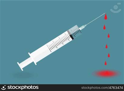 A syringe with needle on blue background - shot. Vector Illustration. EPS10. Syringe with needle on blue background - shot. Vector Illustra