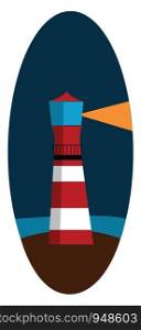 A tall lighthouse with red roof, vector, color drawing or illustration.