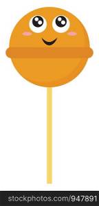 A tasty chupa chups in yellow colour with a happy smiley , vector, color drawing or illustration.