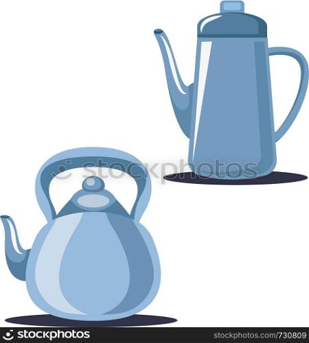A Tea Pot in blue color to serve tea and a water jug to store water vector color drawing or illustration.