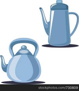 A Tea Pot in blue color to serve tea and a water jug to store water vector color drawing or illustration.