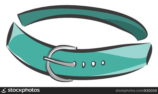 A teal green belt with a metal belt having four holes vector color drawing or illustration