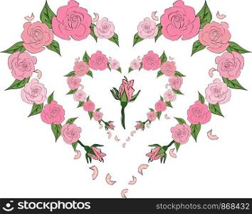 A tender heart of roses, half filled with roses, wedding. A tender heart of roses, wedding
