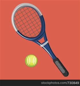 A Tennis bat and ball in red color background vector color drawing or illustration.